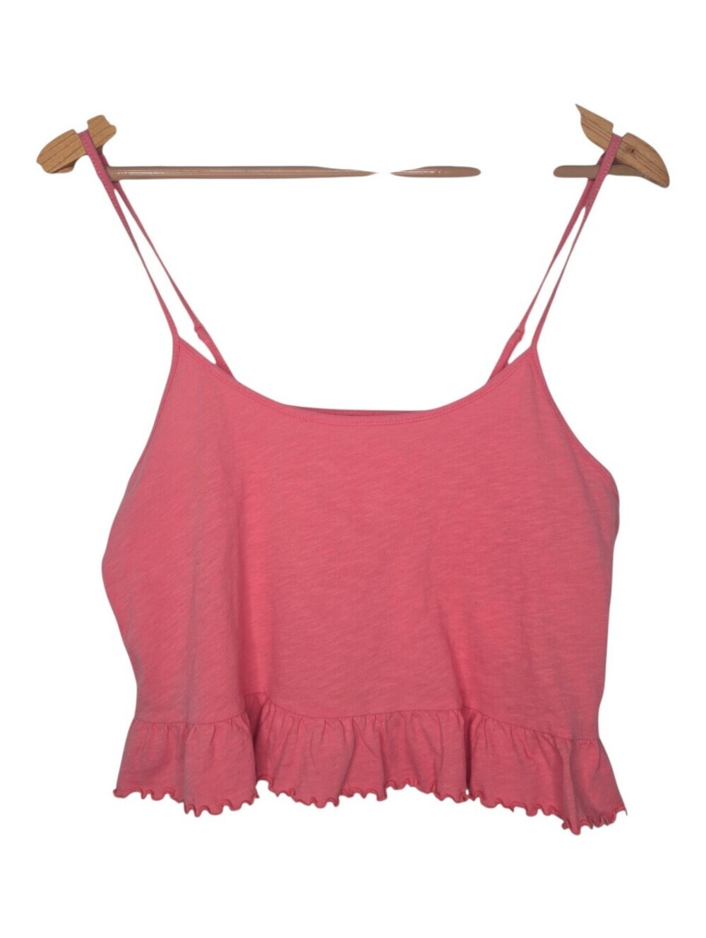 American Eagle Womens Pink Lettuce Hem Peplum Cropped Tank Top Size Medium